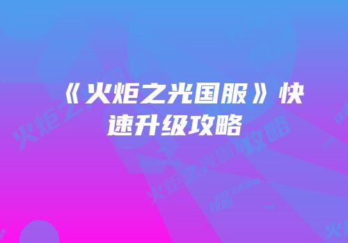 《火炬之光国服》快速升级攻略