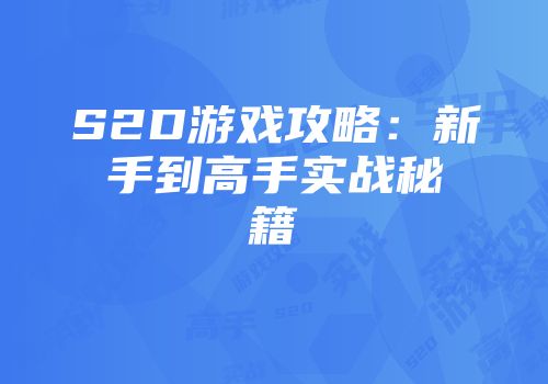 S2D游戏攻略：新手到高手实战秘籍