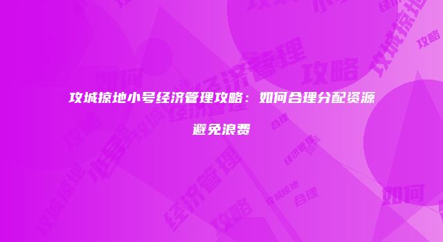 攻城掠地小号经济管理攻略：如何合理分配资源避免浪费