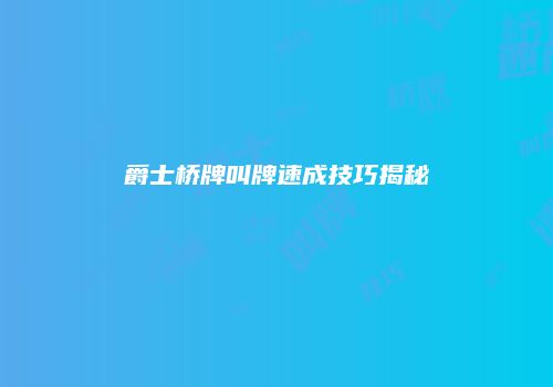 爵士桥牌叫牌速成技巧揭秘