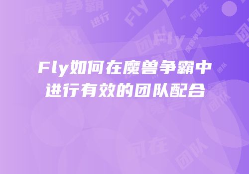 Fly如何在魔兽争霸中进行有效的团队配合