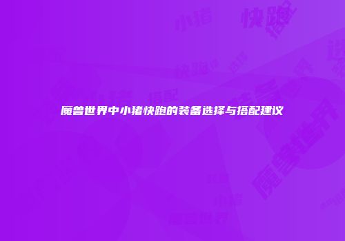 魔兽世界中小猪快跑的装备选择与搭配建议