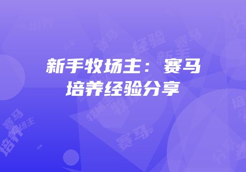 新手牧场主：赛马培养经验分享