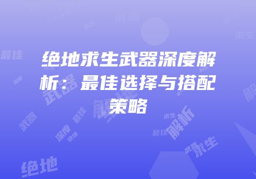 绝地求生武器深度解析：最佳选择与搭配策略
