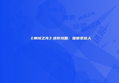 《神域之光》进阶攻略：独狼变达人