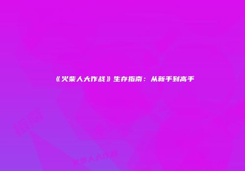 《火柴人大作战》生存指南：从新手到高手