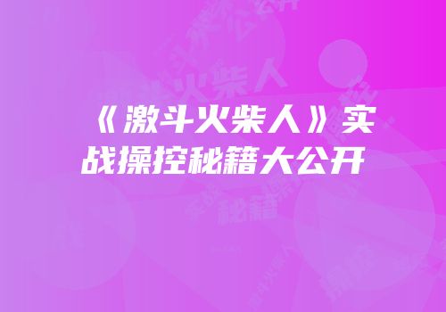 《激斗火柴人》实战操控秘籍大公开