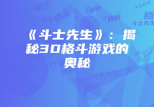 《斗士先生》：揭秘3D格斗游戏的奥秘
