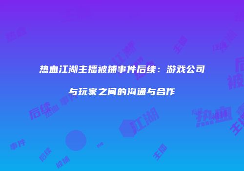 热血江湖主播被捕事件后续：游戏公司与玩家之间的沟通与合作