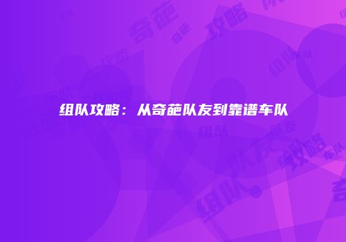 组队攻略：从奇葩队友到靠谱车队