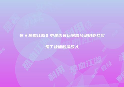 在《热血江湖》中是否有玩家曾经利用外挂实现了快速秒杀敌人