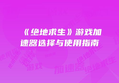 《绝地求生》游戏加速器选择与使用指南