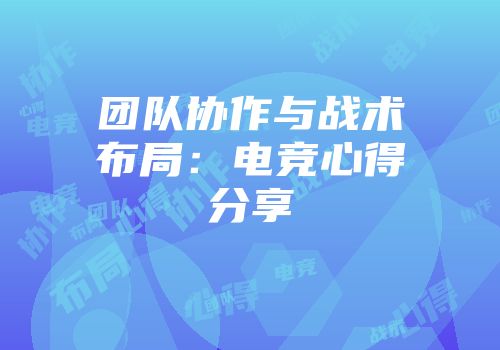 团队协作与战术布局：电竞心得分享