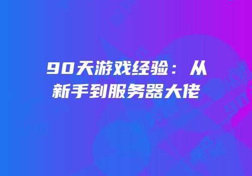90天游戏经验：从新手到服务器大佬