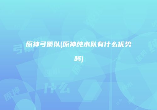 原神弓箭队(原神纯水队有什么优势吗)