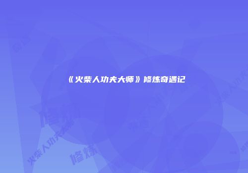《火柴人功夫大师》修炼奇遇记