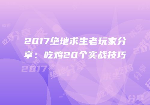 2017绝地求生老玩家分享：吃鸡20个实战技巧