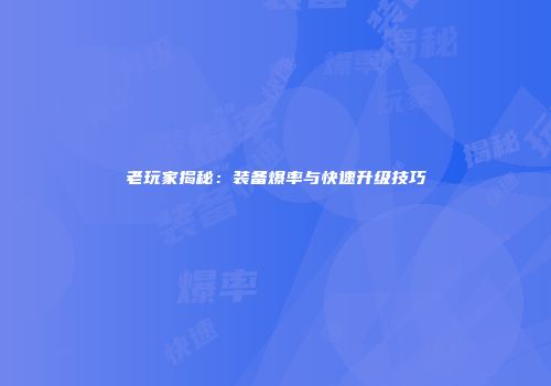 老玩家揭秘：装备爆率与快速升级技巧