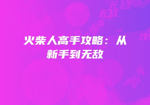 火柴人高手攻略：从新手到无敌