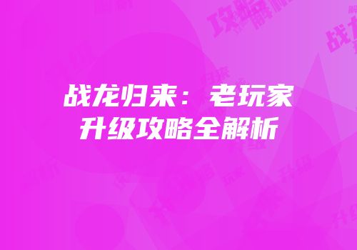 战龙归来：老玩家升级攻略全解析