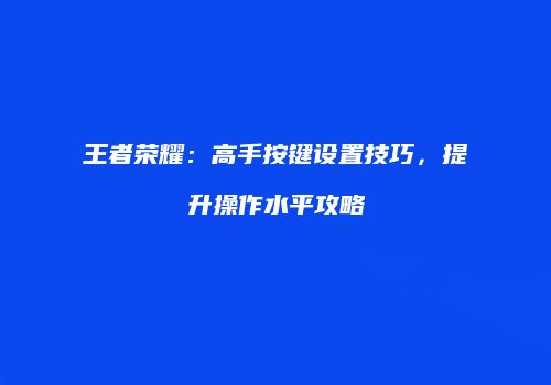 王者荣耀：高手按键设置技巧，提升操作水平攻略