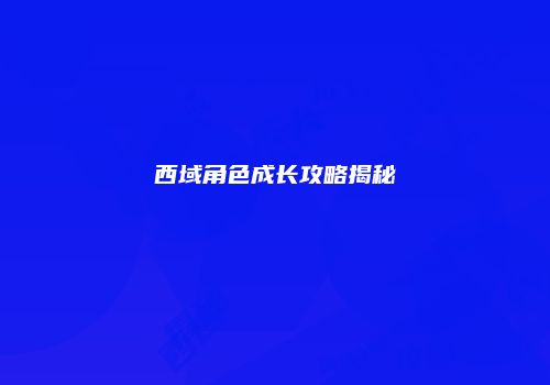 西域角色成长攻略揭秘