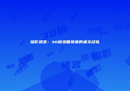 暗影迷宫：30碗泡面换来的通关经验