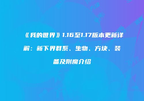 《我的世界》1.16至1.17版本更新详解：新下界群系、生物、方块、装备及附魔介绍