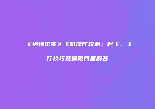 《绝地求生》飞机操作攻略：起飞、飞行技巧及常见问题解答