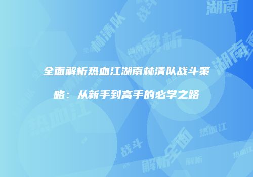 全面解析热血江湖南林清队战斗策略：从新手到高手的必学之路