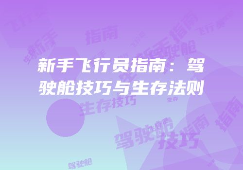 新手飞行员指南：驾驶舱技巧与生存法则