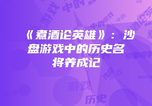 《煮酒论英雄》：沙盘游戏中的历史名将养成记