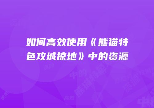 如何高效使用《熊猫特色攻城掠地》中的资源