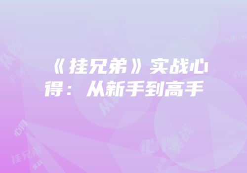 《挂兄弟》实战心得：从新手到高手