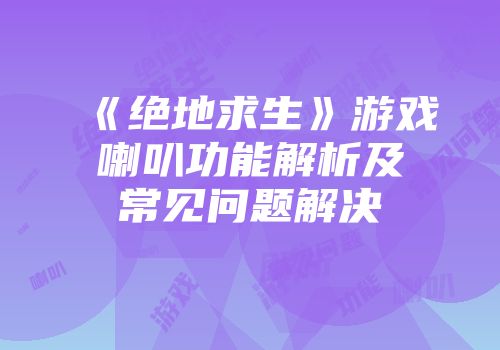 《绝地求生》游戏喇叭功能解析及常见问题解决