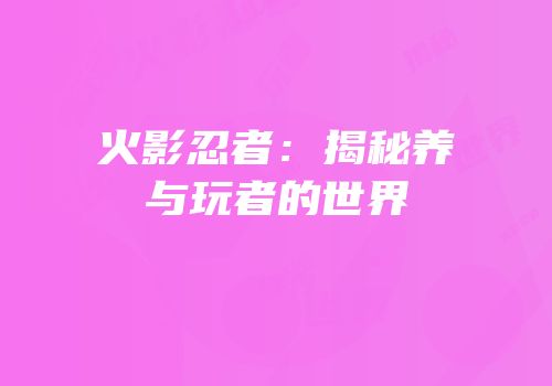 火影忍者：揭秘养与玩者的世界