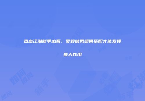 热血江湖新手必看:蒙毅披风如何搭配才能发挥最大作用