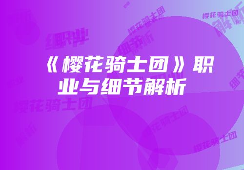 《樱花骑士团》职业与细节解析
