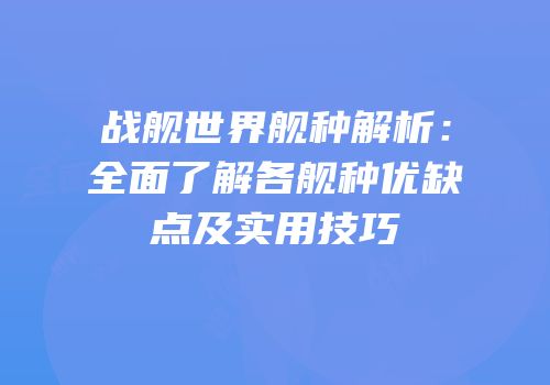 战舰世界舰种解析：全面了解各舰种优缺点及实用技巧