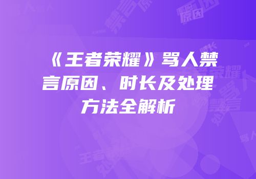 《王者荣耀》骂人禁言原因、时长及处理方法全解析