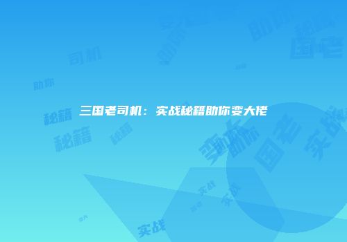 三国老司机：实战秘籍助你变大佬