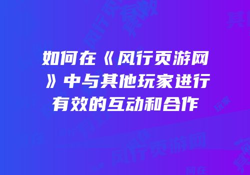 如何在《风行页游网》中与其他玩家进行有效的互动和合作