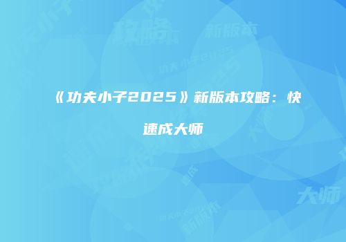《功夫小子2025》新版本攻略：快速成大师