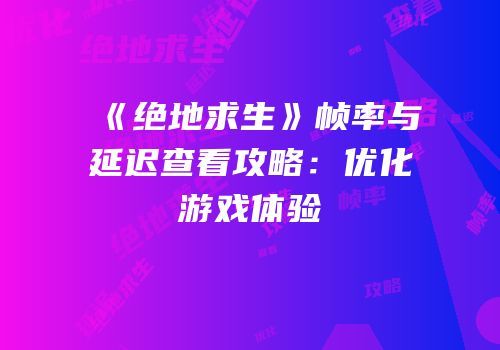 《绝地求生》帧率与延迟查看攻略：优化游戏体验
