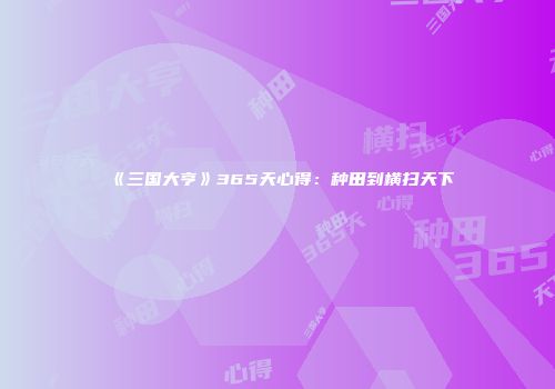 《三国大亨》365天心得：种田到横扫天下