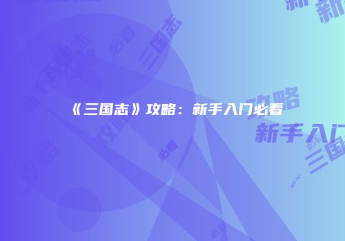 《三国志》攻略：新手入门必看
