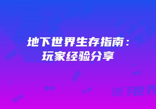 地下世界生存指南：玩家经验分享