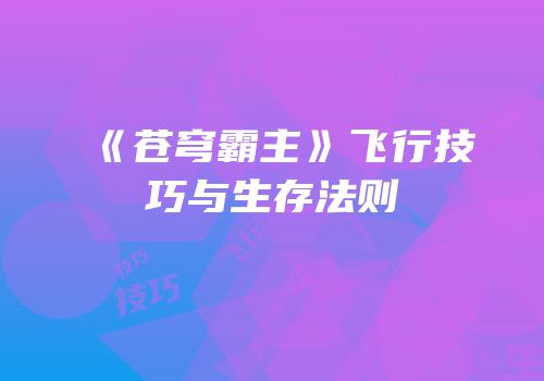 《苍穹霸主》飞行技巧与生存法则