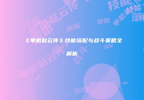 《单机赵云传》技能搭配与战斗策略全解析