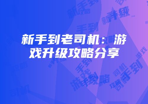 新手到老司机：游戏升级攻略分享